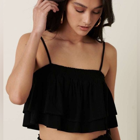 Smocking Detail Black Tank And Wide Leg Pants Set, size Large - Picture 2 of 10